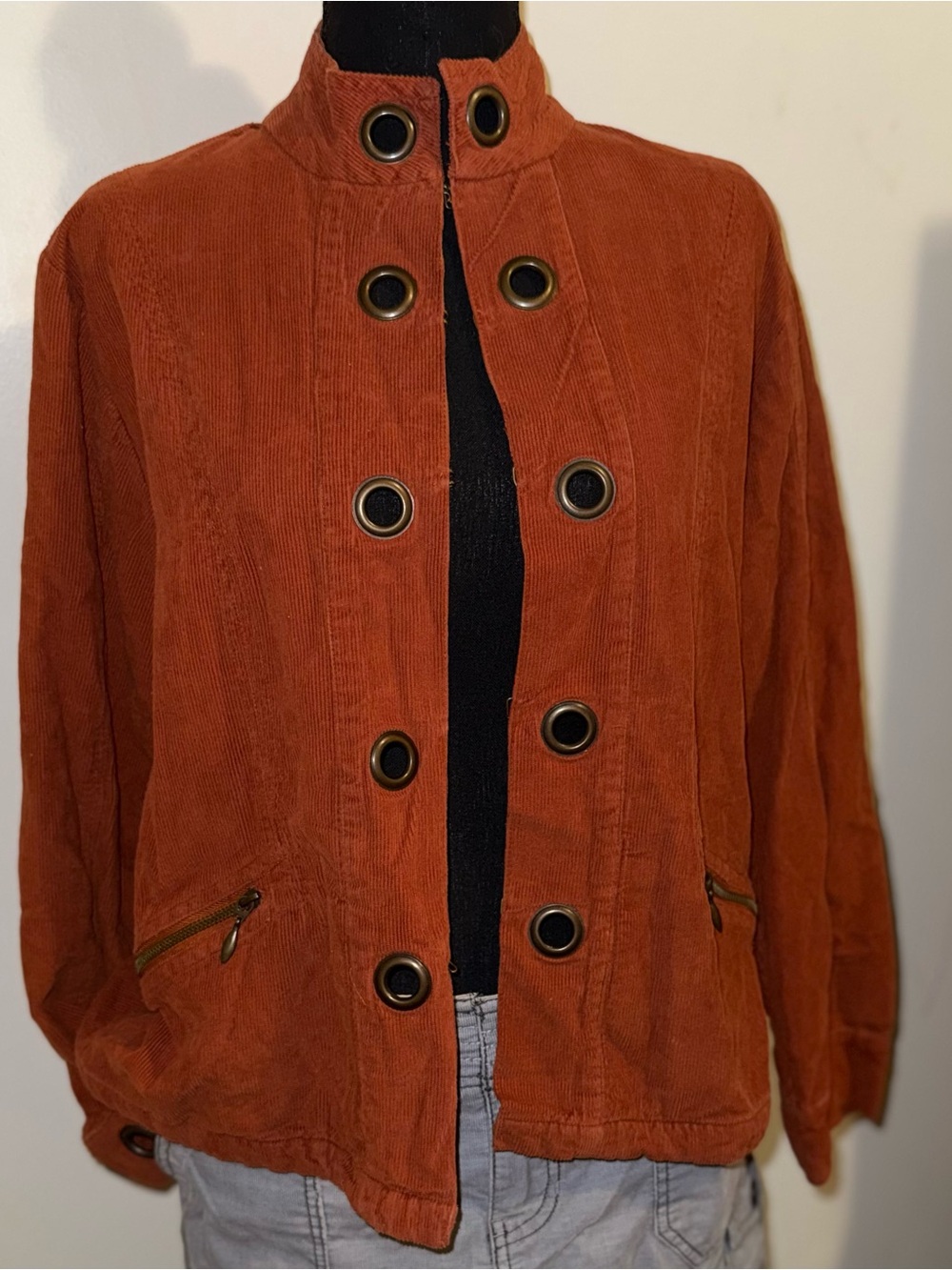 Keren Hart Burnt Orange Corduroy Grommet Hook Eye Utility Jack L